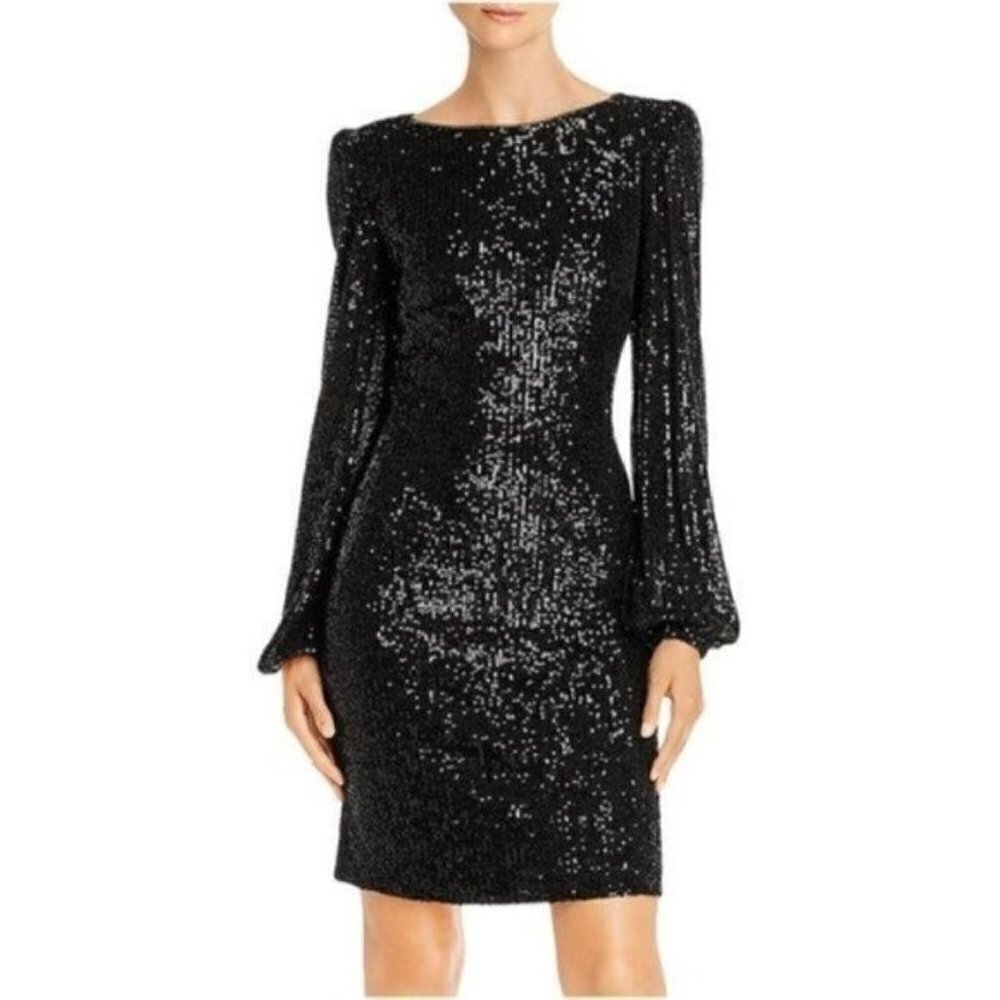 NWT AQUA Long Sleeved Sequin Mini Dress Black 2